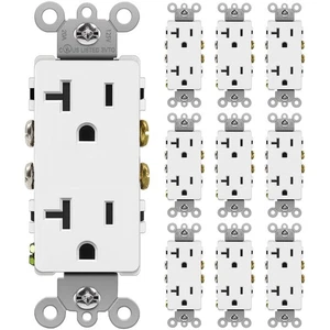 10 Pack 20 Amp Decorator Wall Receptacle Outlet, Non-Tamper-Resistant, 20A/12... - Picture 1 of 7