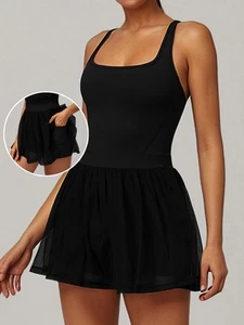 Women’s Tennis Dress 2-in-1 Mesh Sports Skirt Quick Dry Running Gym Outfit - Bild 1 von 19