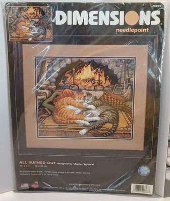 DIMENSIONS Needlepoint Kit ALL BURNED OUT # 20007 14" X 12" NEW IN PKG Cats - Image 1 of 2