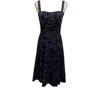 Marc Jacobs Dress 6 A-line Midnight Blue Black Floral Print 100% Cotton - Picture 1 of 10