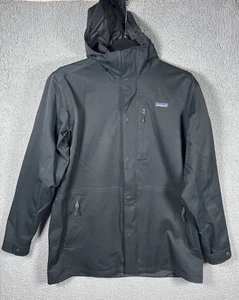 Patagonia Jacket Mens Large Black H2no Zip Snap Rain Coat Hooded Pockets - Picture 1 of 13
