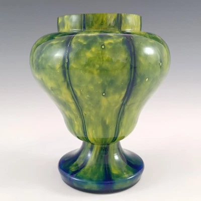 Welz Czech Blue & Cadmium Yellow Glass 'Vertical Stripes' Vase - Image 1 of 4