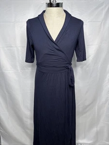 Boden Joanna Wrap Dress Size US 10 UK 14 Navy Blue Short Sleeve Midi - Picture 1 of 13