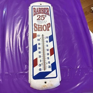 METAL BARBER SHOP THERMOMETER SIGN - Picture 1 of 3