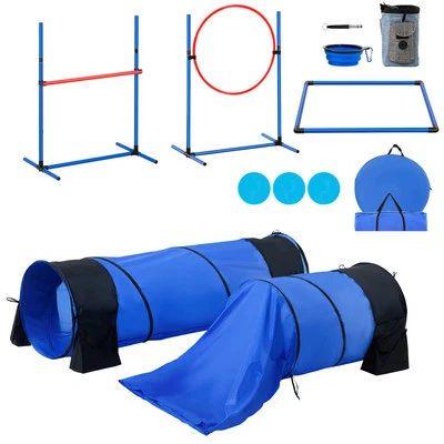 Dog Agility Training Kit Equipment 7PCS Set w/ Hurdles 2 Tunnels Jump Ring - Image 1 of 4