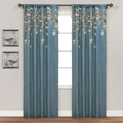 PAIR Blue Window Curtains 42” X 84”  Panel Set Of TWO By Lush Flower Drops Decor - Image 1 of 4