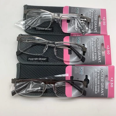 "3 PARES" R186 Foster Grant Lamar + 2,50 ACERO INOXIDABLE Gafas de Lectura LECTORES Foto 1 de 4