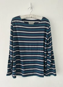Seasalt Sailor Top Women’s Jersey Stripe Green Blue White Long Sleeve Size 20 - Picture 1 of 10