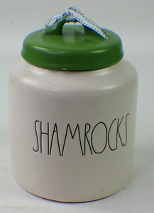 Rae Dunn 9” “SHAMROCKS” Cookie Jar St. Patrick's Irish Crock - Picture 1 of 7