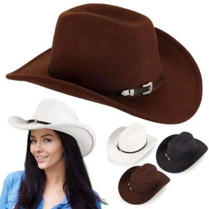 Lässig Herren Damen Fedora Western Cowboy Hut Leder Gürtel Cowgirl Kappe breite Krempe - Bild 1 von 15
