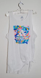 NWT adidas Big Girls White Confetti Logo Racerback Tied Hem Tank Top sz XL 16 - Picture 1 of 9