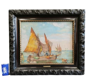 AUGUST LEMMER Ölgemälde Fischerboot u. Segelschiffe Venedig Öl/Leinwand 41x50 cm - Picture 1 of 11
