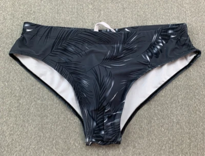 Padded Black Palms European Brief Style Swim Trunks Mens L Gray Drawstring - Image 1 of 4