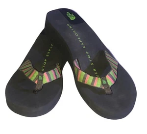 The North Face Wohelo Wedge Flip Flop Thong Sandals Green Pink Strap Women Sz 11 - Picture 1 of 5