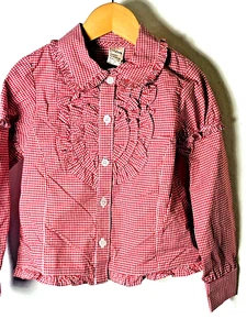 Jottum NWT Red Gingham Girls 6 Top Dutch Euro Retail $92 Button Front Ruffle - Picture 1 of 9