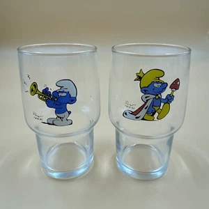 (2) 1980's Peyo Smurf Juice Glasses - Imagen 1 de 10