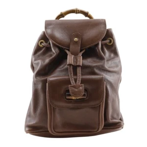 GUCCI Old Gucci Backpack Bamboo handle Backpack Daypack Brown leather Women - Picture 1 of 12