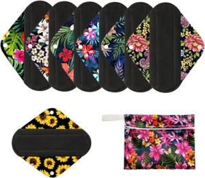 7Pcs Sanitary Pads Reusable Washable Charcoal Cloth Menstrual Pads with Wet - Picture 1 of 11