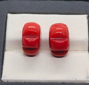 Dark Red Coral Shiny Melon Shape Carved Beads-Natural Italy Red Coral Beads - Picture 1 of 6