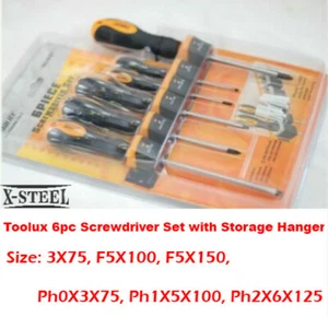 High Quality Cr-V 6pc Flat Phillips Screwdriver Set Ergo Grip w Wall Hanger - Picture 1 of 7