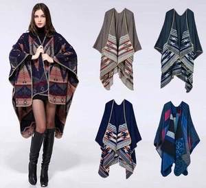 Womens Luxury Celeb Cashmere Like Poncho Blanket Wrap Shawl Cape Amice Warm Big - Picture 1 of 42