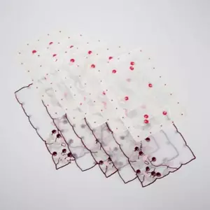 Hand Embroidered Pink Maroon Cherry Berry 10 pc Cocktail Napkin Linens Set - Picture 1 of 9