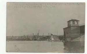 Foto postal real vintage de 1909 RPPC puente colapso Peoria IL río Illinois - Imagen 1 de 2