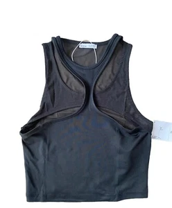 Bershka crop black top S node halter-neck tulle sheer chiffon cut out vest new - Picture 1 of 7