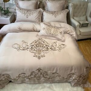 Luxury Royal Embroidery European Palace Tencel Bedding Set Cover Bed Sheet/Linen