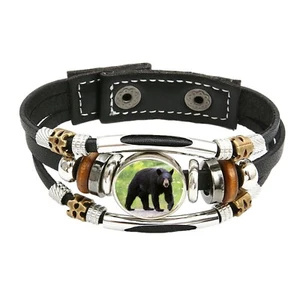 Bär Tier Wildtiere braunes Lederarmband und Samt Geschenktüte - Bild 1 von 4