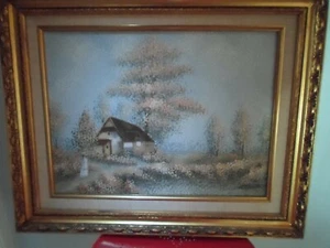 16x12 CANVAS OIL PAINTING J. MOREAU GOLD WOOD FRAME WOMAN WALKING ON PATH - Picture 1 of 4