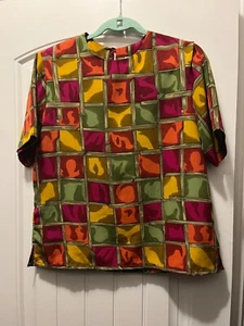 Vintage Jordan Boxy Bluse M Bold Mod Print Vacay Top Sommer Polyester - Bild 1 von 6