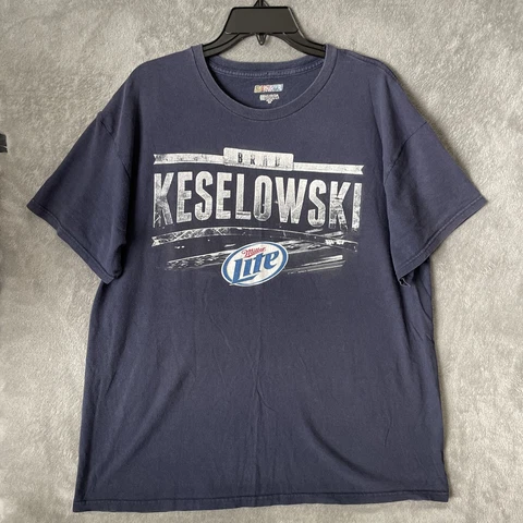 NASCAR T-Shirt Brad Keselowski 2 Blue Short Sleeve Mens XL Feint Back Crew Neck Cover