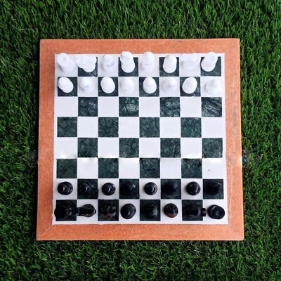 18" Elegant Marble Chess Table Top Mosaic Art Decorative End Side Table Home Dec - Image 1 of 4