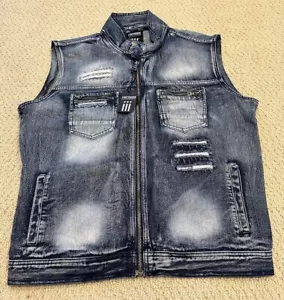 Neu mit Etikett Herren Contender blau Distressed Moto Jeans Denim Weste GRÖSSEN 2XL 3XL - Bild 1 von 8