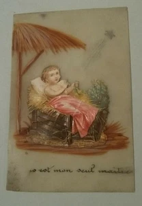 Image pieuse décor peint à la main sur celluloïd 1900 et découpi chromo - Picture 1 of 4