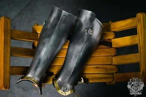 Medieval Legs Protection pair of Greaves Larp SCA Steel knight Greaves 18 gauge - Picture 1 of 4