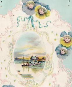 C1890er viktorianische anthropomorphe Stiefmütterchen Blume Gesicht Belohnung Verdienst Sammelkarte - Bild 1 von 3