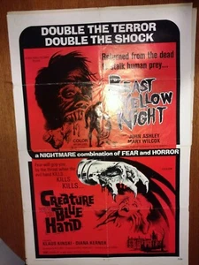 PÓSTER ORIGINAL DE LA PELÍCULA 1971 "Bestia de la noche amarilla / Criatura mano azul" - Imagen 1 de 10