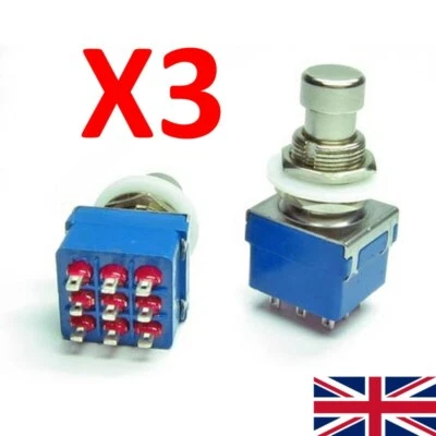 3 x GITARRENPEDALSCHALTER 3PDT Taste EIN/EIN Verriegelung Fußschalter Bypass Löten PCB - Bild 1 von 4