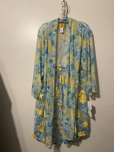 Ruby Rd Duster 1X Open Front Long Sheer Multi Tropical Floral  Coverup Cardigan - Picture 1 of 5