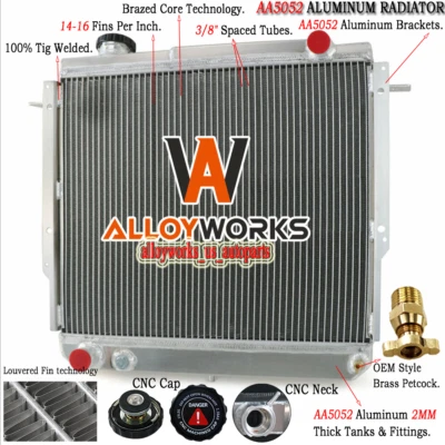 Fit 1986-1992 1990 Jeep Comanche Wagoneer 2.5L/2.8L V6 Aluminum Radiator 4 Rows - Image 1 of 4