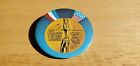 1984 Sarajevo Winter Olympics Medal Pin Blue Background Torch Gold Rings Bosnia