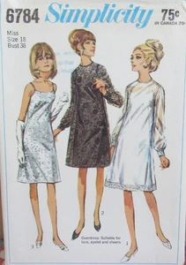 VTG 60s Simplicity 6784 Womens 18 A-line Lace Sheer Dress Slip Evening Pattern - Picture 1 of 2