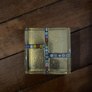 Murano Venezia Glass Millefiori and 24K Gold Leaf Square Paperweight - Imagen 1 de 15