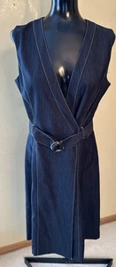 Vestido envolvente sintético sin mangas Calvin Klein para mujer talla 10 azul marino denim look oficina - Imagen 1 de 4