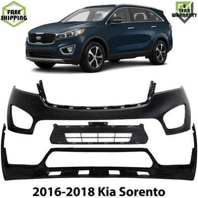 Front Bumper Cover Primed Plastic & Bumper Grille Kit For 2016-2018 Kia Sorento - Imagem 1 de 4