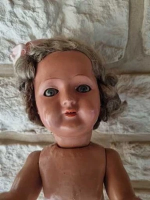 Poupee ancienne yeux bleux dormeurs et dents pivotantes - Photo 1/4