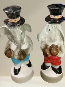 Jim Beam 1964 Regal China Republikanischer Elefant Demokrat Esel Boxen Dekanter - Bild 1 von 4