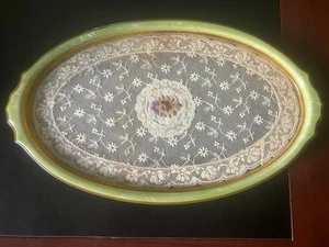 Vintage viktorianischer Stil Parfüm Waschtisch Tablett Spitze in Glas Blumenmuster 12x7 Zoll - Bild 1 von 9